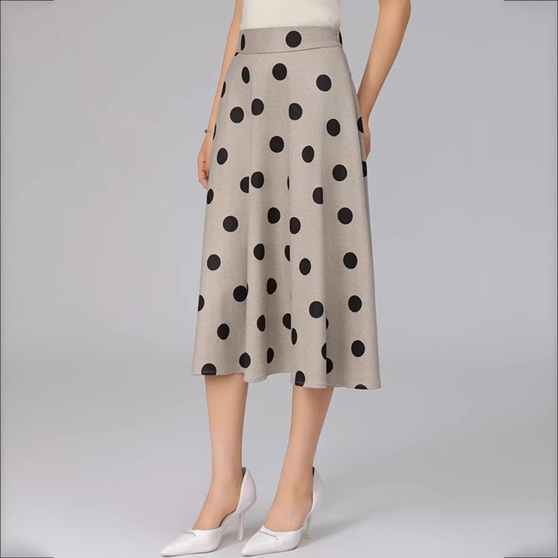 商场同款2025早春新款女装高腰亲肤舒适波点优雅气质过膝半身裙女