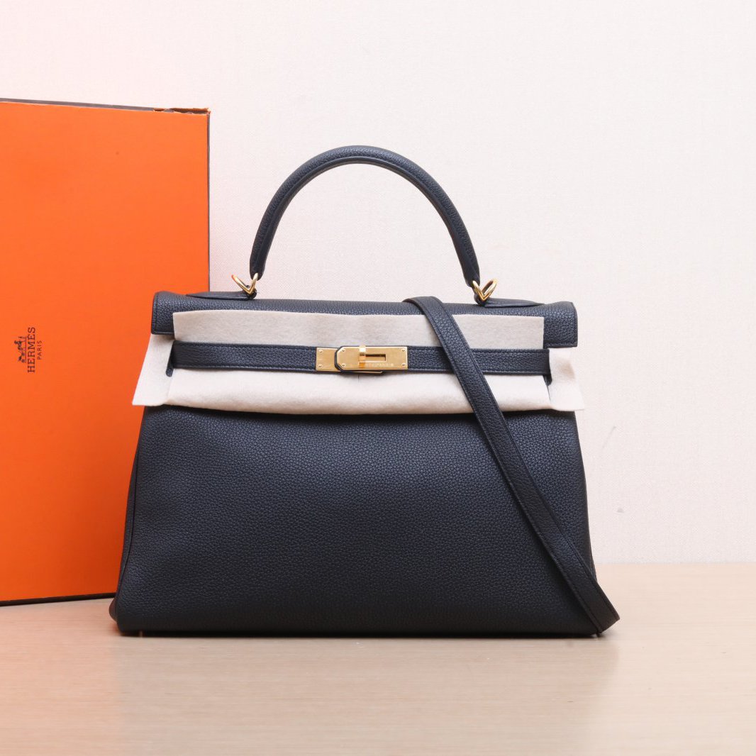 95新 Hermes/爱马仕 【小花柳】单肩包 32 黑色 Togo皮 A刻 金扣 