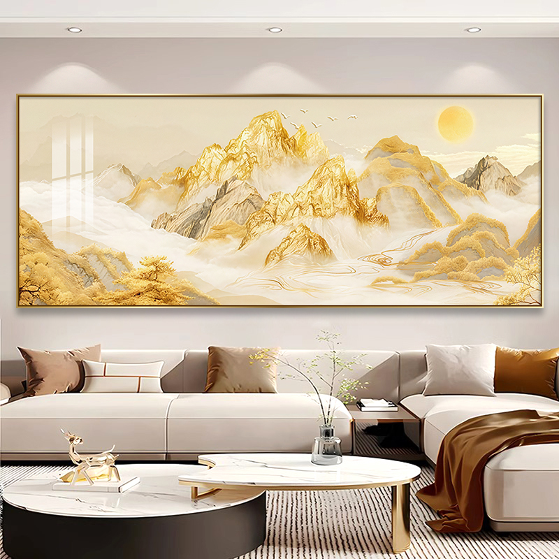 日照金山挂画背有靠山新中式山水客厅装饰画办公室沙发背景墙壁画