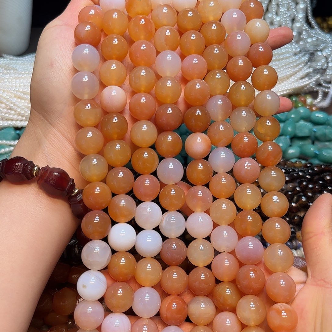 玛瑙/玉髓合金珠宝半成品16mm粉盐源玛瑙一条
