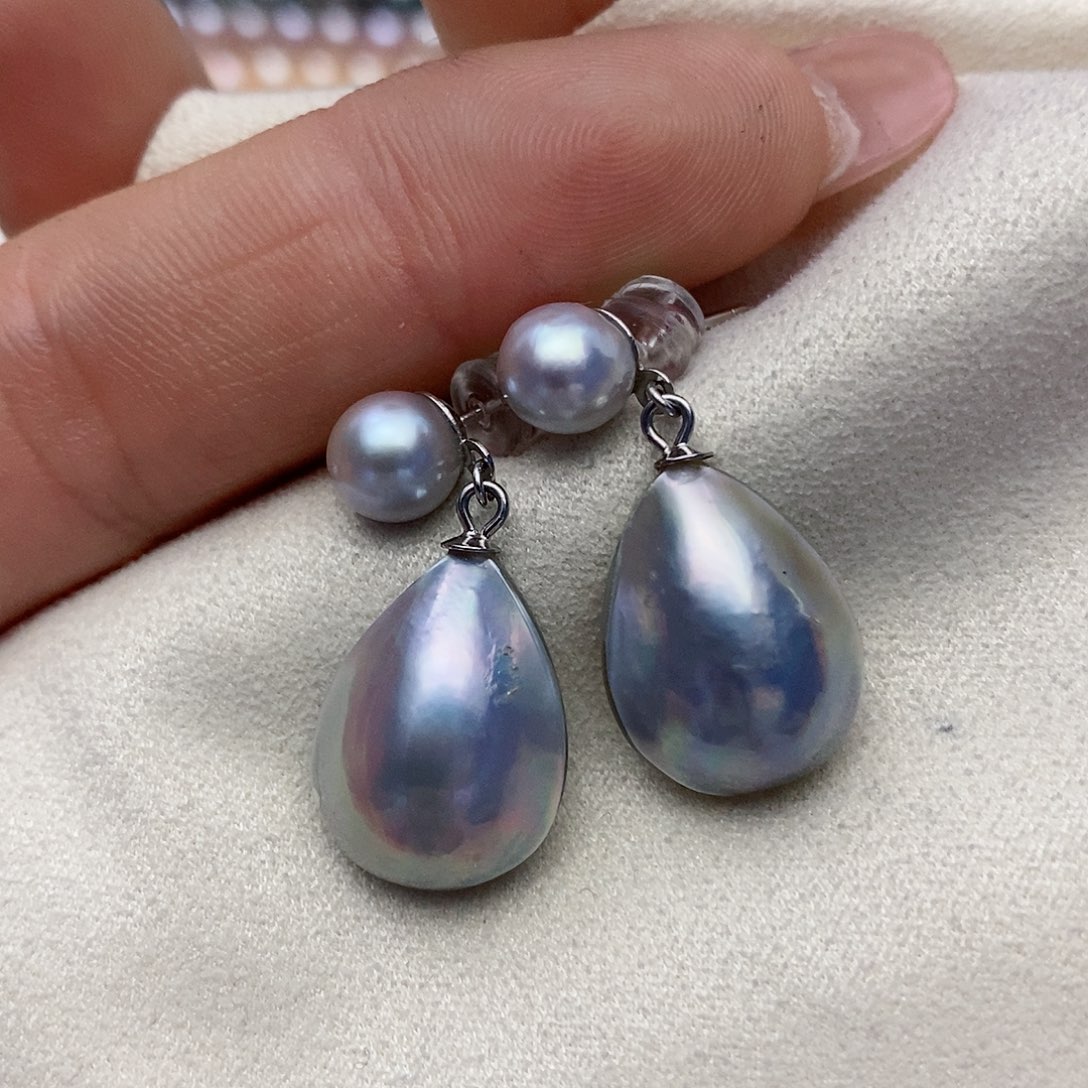 【闪购商品】拼合珍珠（马贝珠）耳饰银S925镶嵌110