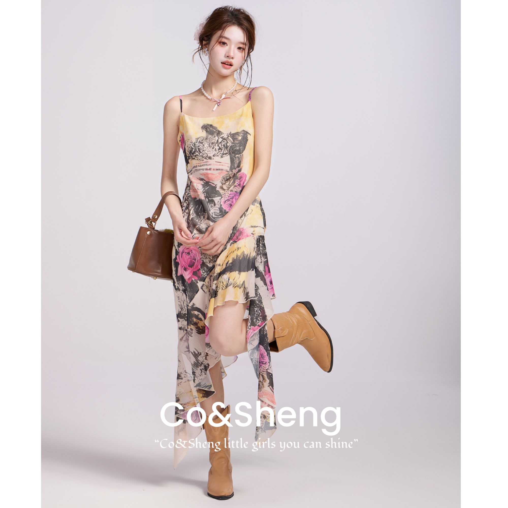 树影茶会/重生小个子春夏吊带碎花连衣裙欧若风洋气衣服女裙子
