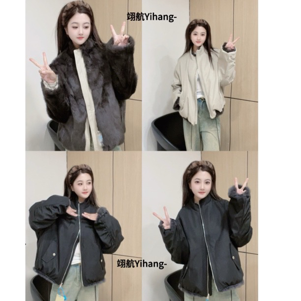 【暖冬兔】25秋冬新款俩面穿兔毛一体派克服保暖宽松洋气复古女外套