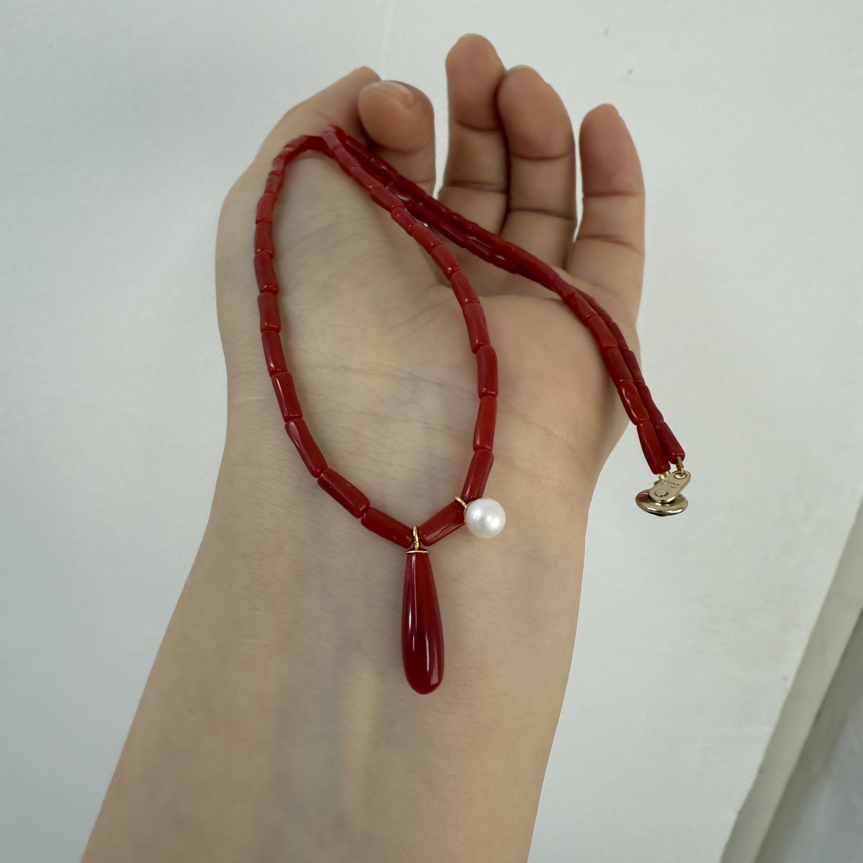 【胖爷珊瑚官方直营】精选天然科西卡牛血珊瑚水滴项链