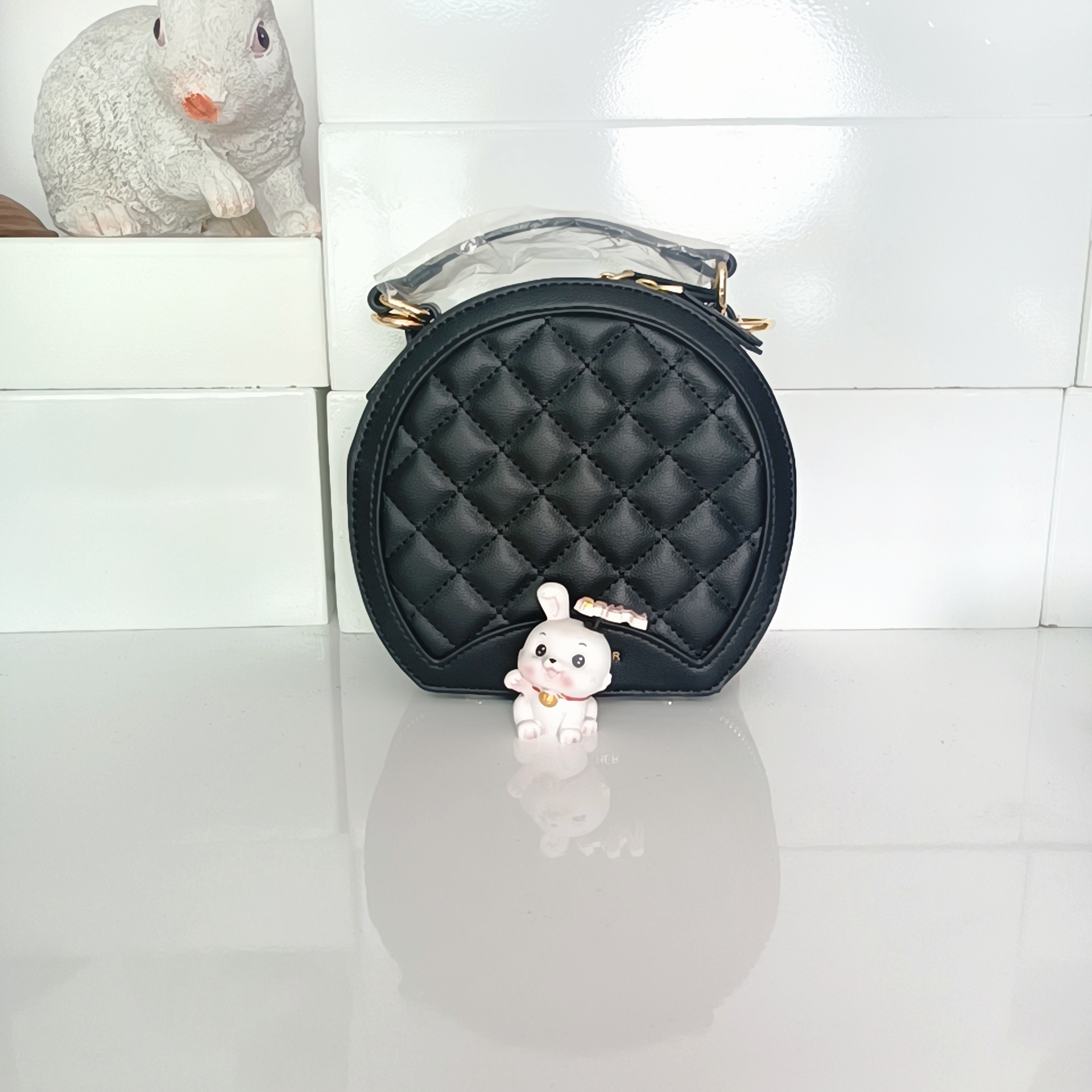 女包小香风时尚百搭潮流小包包网红韩版单肩圆形菱格洋气女士黑色