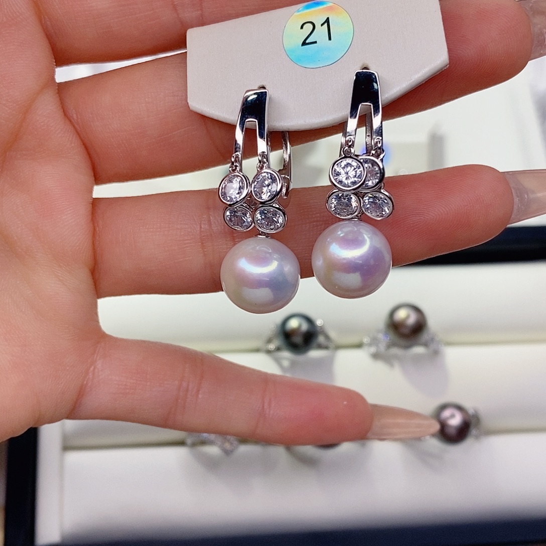 风***秋银S925镶嵌淡水珍珠耳饰11➕