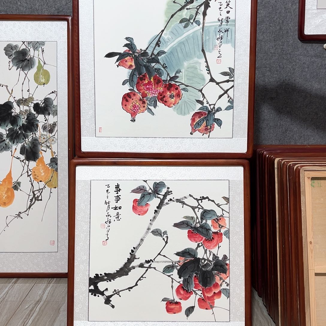 国画书画作品带框63×63
