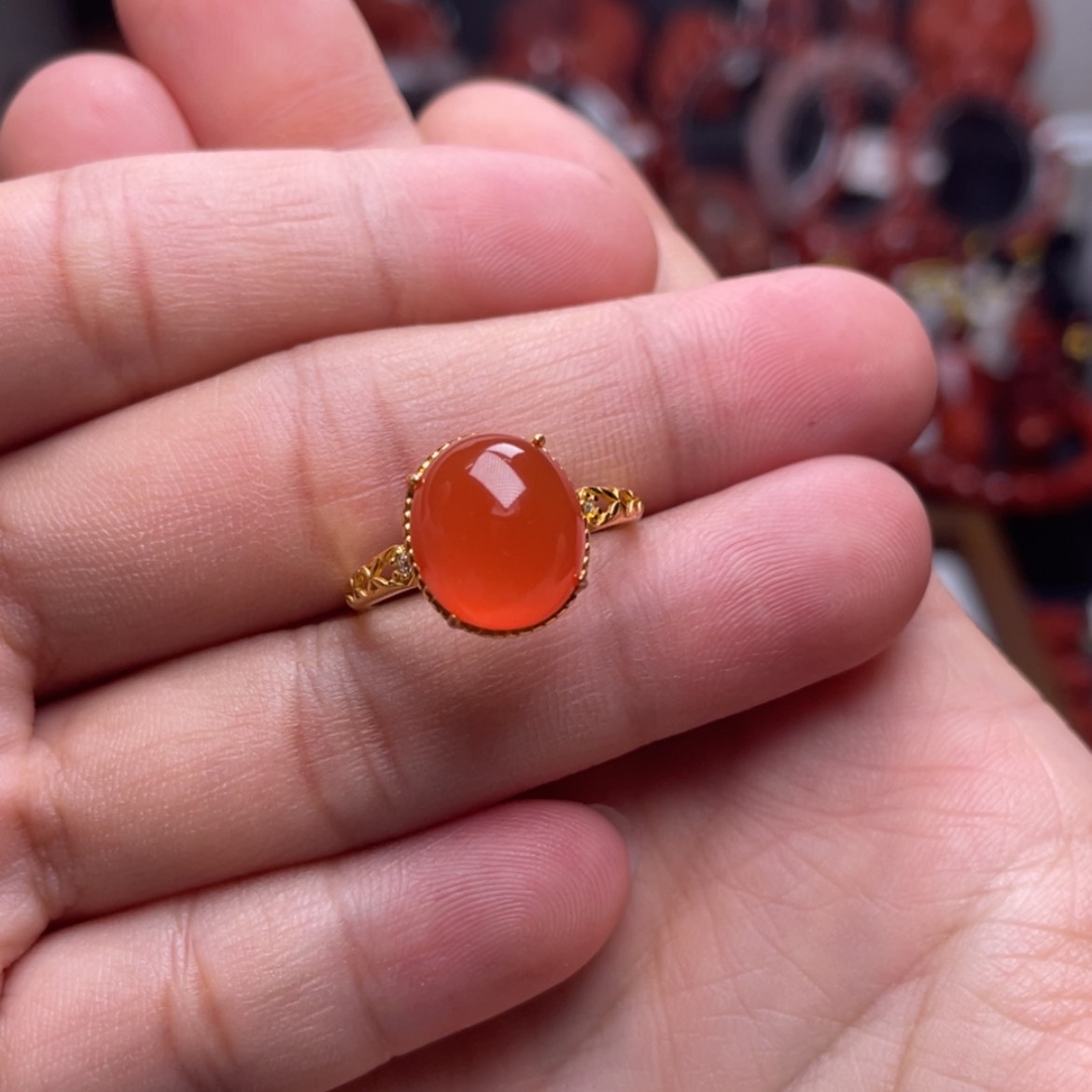 【闪购商品】银S925镶嵌保山冰红戒指南红玛瑙