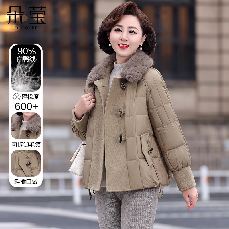 SL中年女装妈妈款冬装轻薄羽绒服中老年保暖拼接宽松外套23113