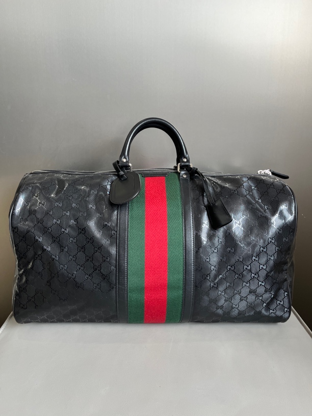 99新 GUCCI/古驰 97新黑色水晶pvc50底长旅行袋健身包zp108