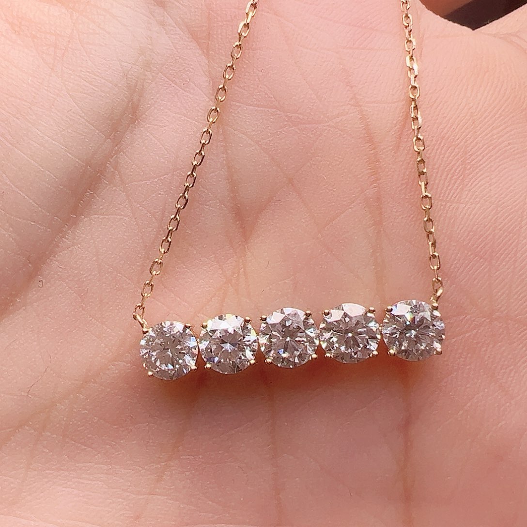 18K金镶嵌实验室培育钻石项链1.818ct K黄平衡木项链（小号）45cm