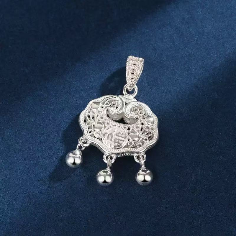 银吊坠 999平安锁DIY ins礼盒套装 