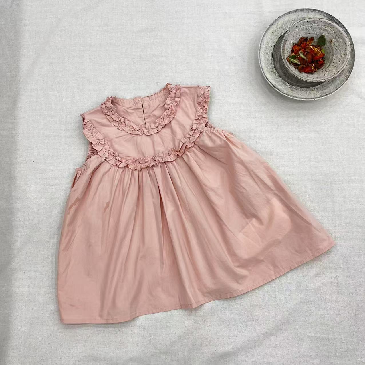 〖姐姐家〗2025夏款儿童无袖粉色无袖花边娃娃衫衬衫bt6073 26950