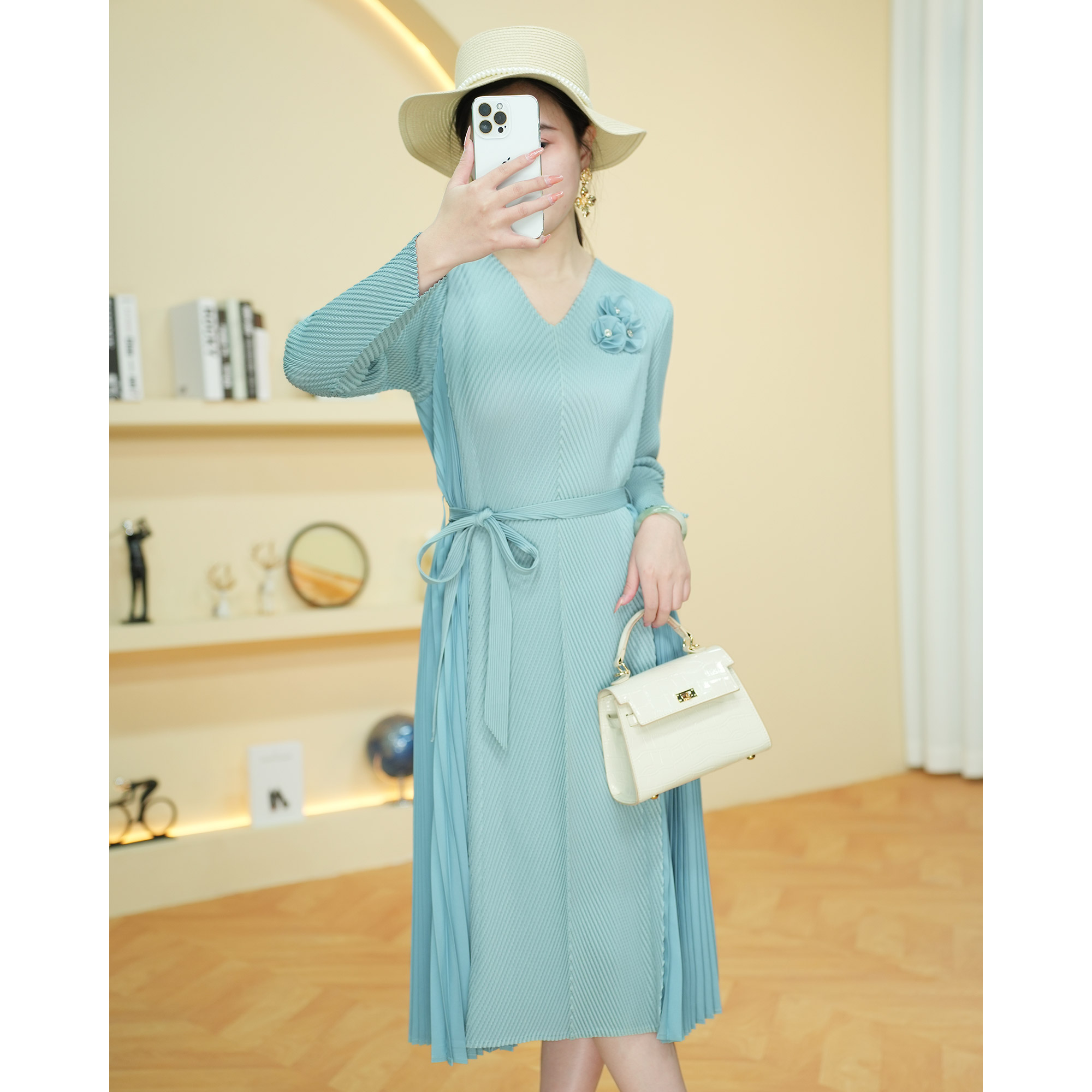 【欧洲站】C1204洋气显瘦褶皱连衣裙大码女装