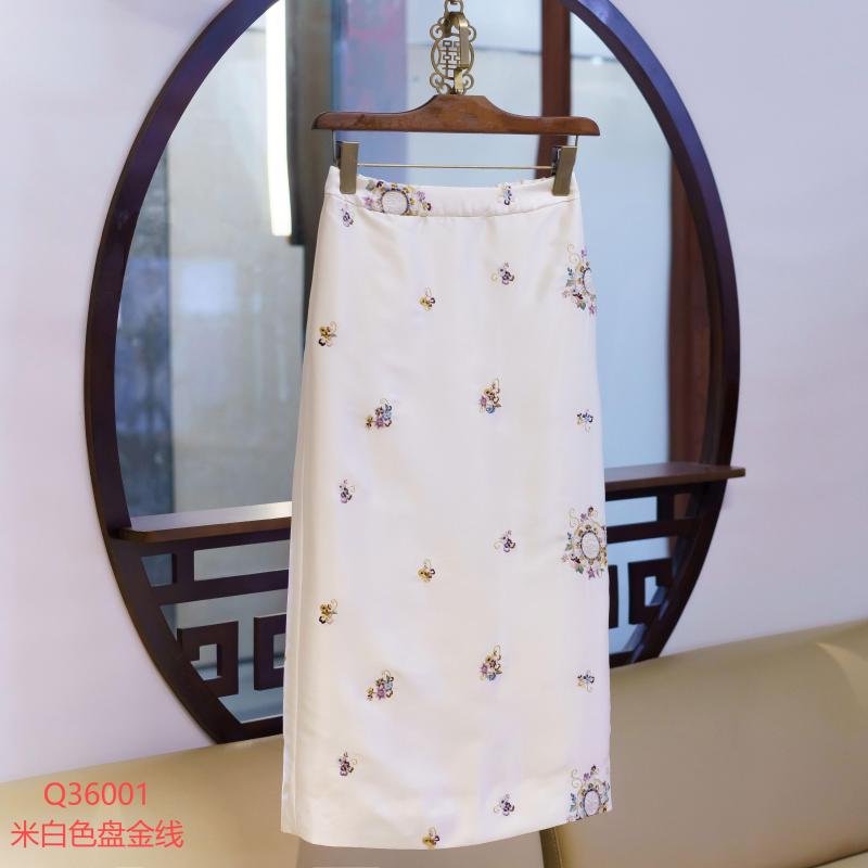 【锦系】Q-36001新中式国风桑蚕丝后松紧腰半裙S3149961