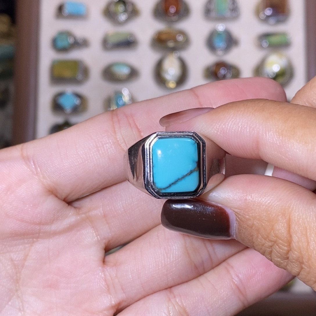 绿松石戒指银S925镶嵌瑞*