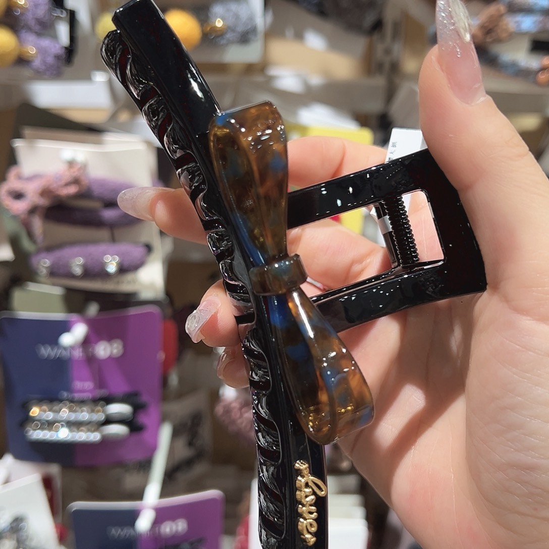 皮质铁合金蓝咖色蝴蝶结大抓