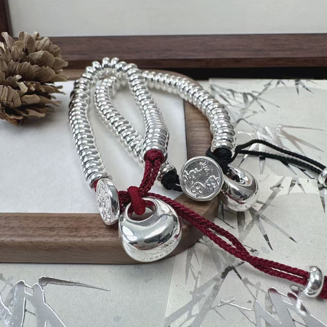 足银手链 红黑盘缠招米米钱串子腰缠万贯百搭手链