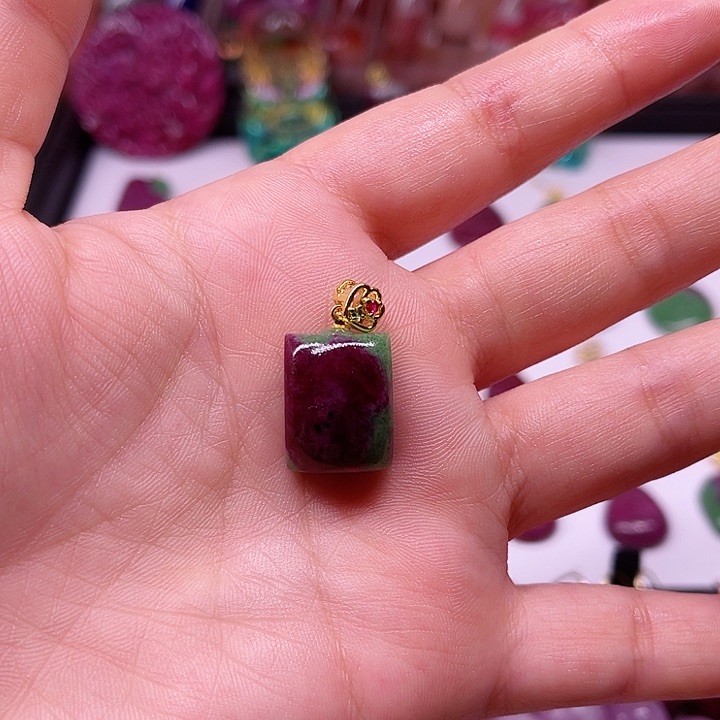 红宝石吊坠银S925镶嵌K*