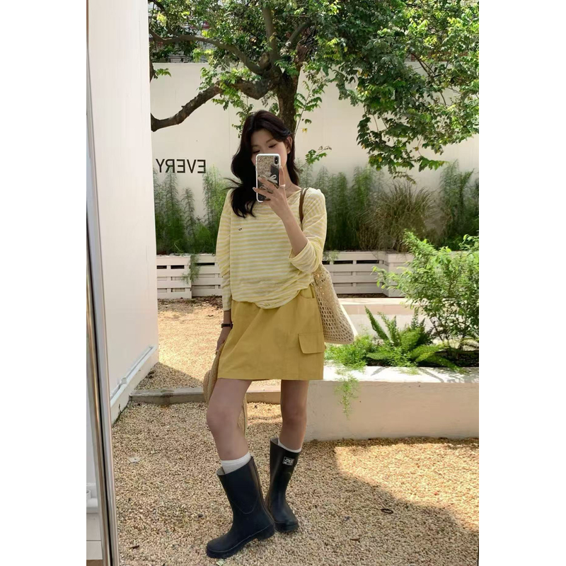 韩系百搭甜美小刺绣圆领条纹防晒上衣56369   衣长65