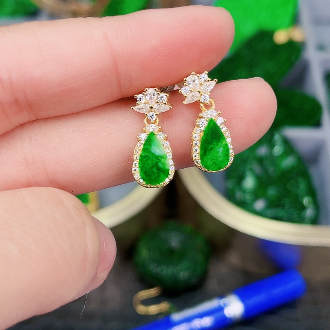 翡翠颈饰银S925镶嵌耳饰