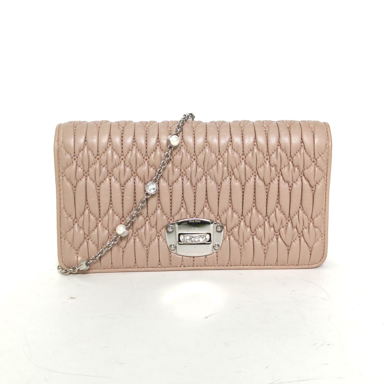 95新 MIU MIU/缪缪 小花Jerry活动 裸粉色宝石链条 单肩包