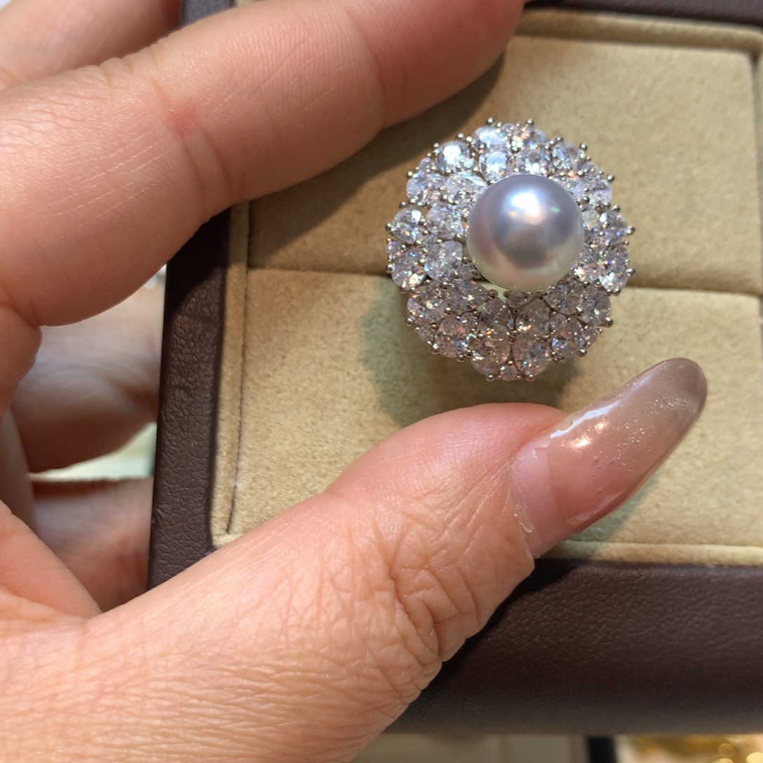 海水珍珠戒指银S925镶嵌