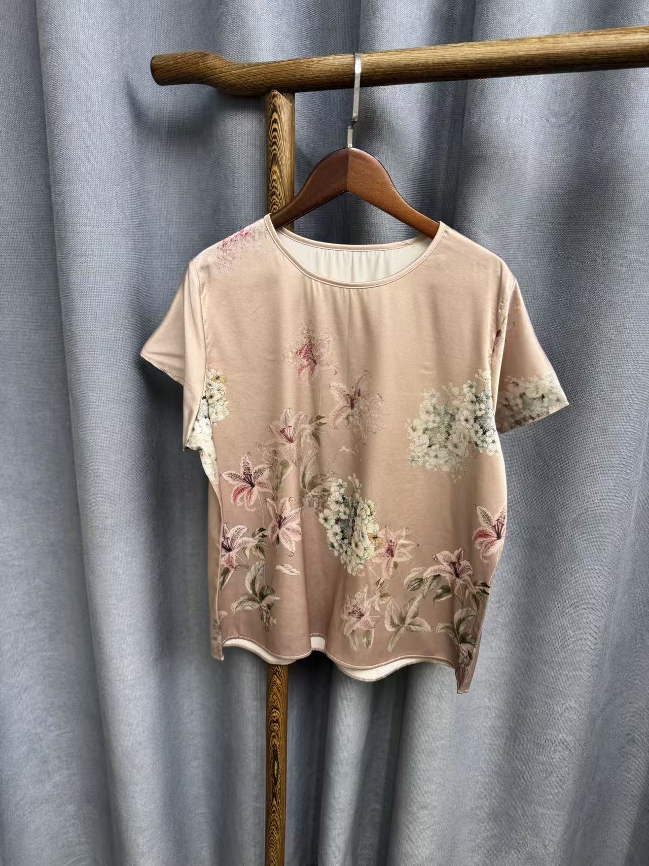 2025夏季新款休闲时尚圆领桑蚕丝上衣女V932