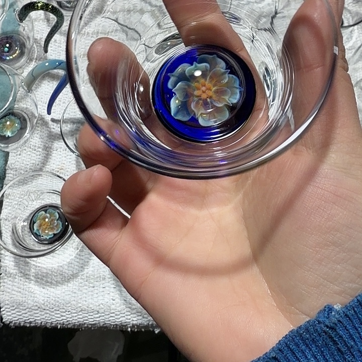 玻璃手工艺品玻璃茶器清杯蓝花语蓝底