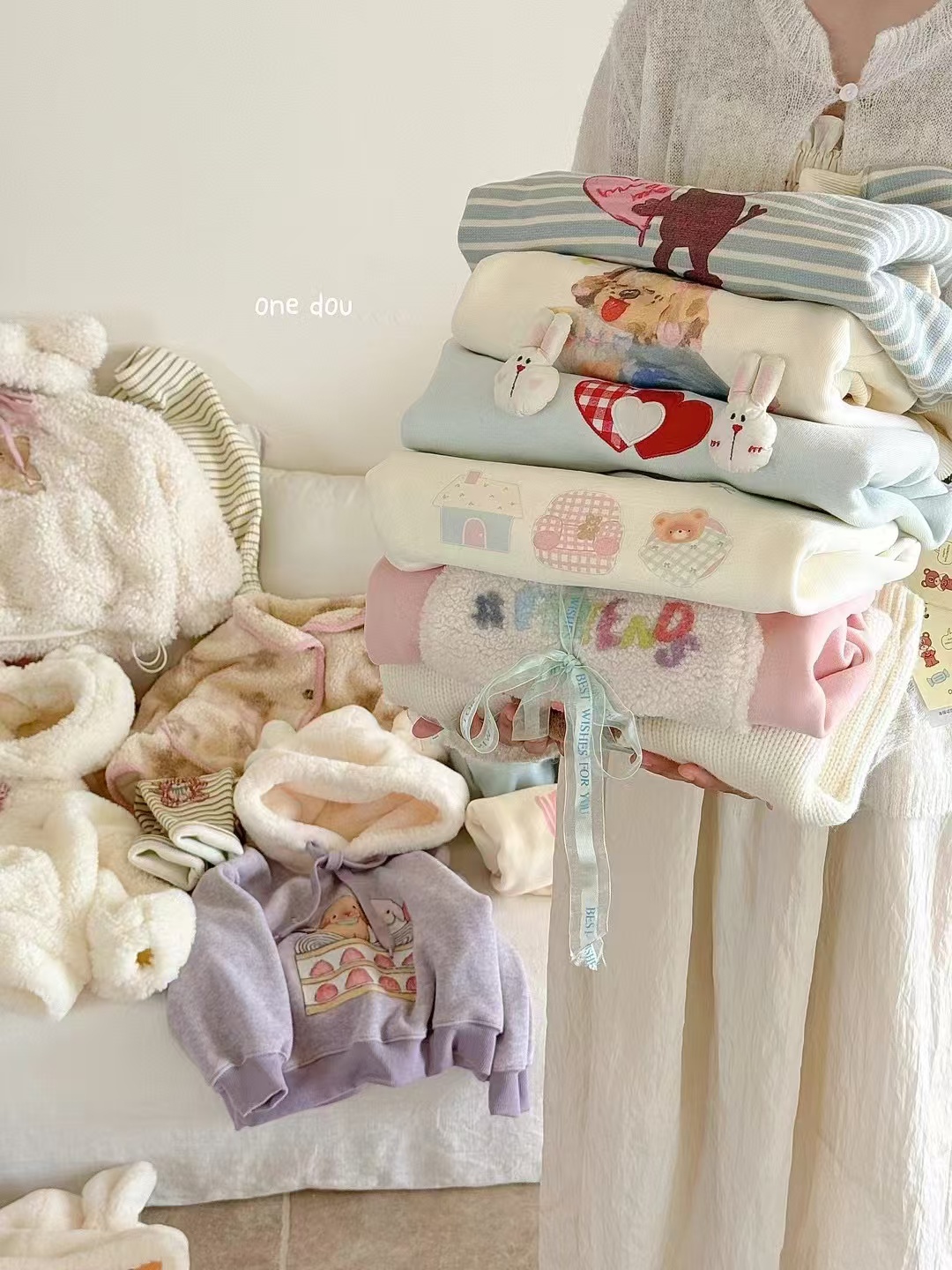 仓2025年冬季新品【多米蓝精灵童装】娃娃领加绒棉服加厚打底裤裙子