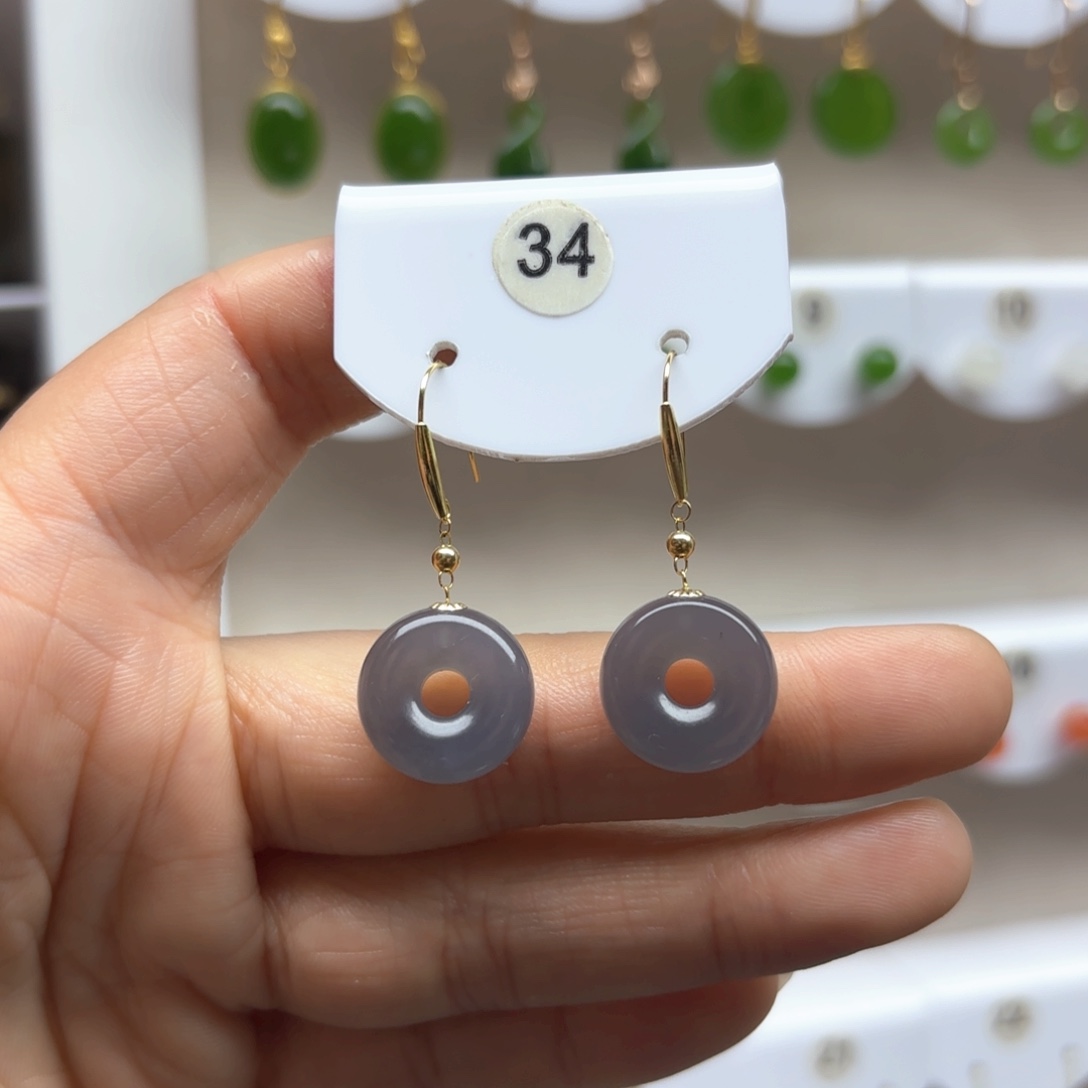 和田玉耳饰18K金镶嵌