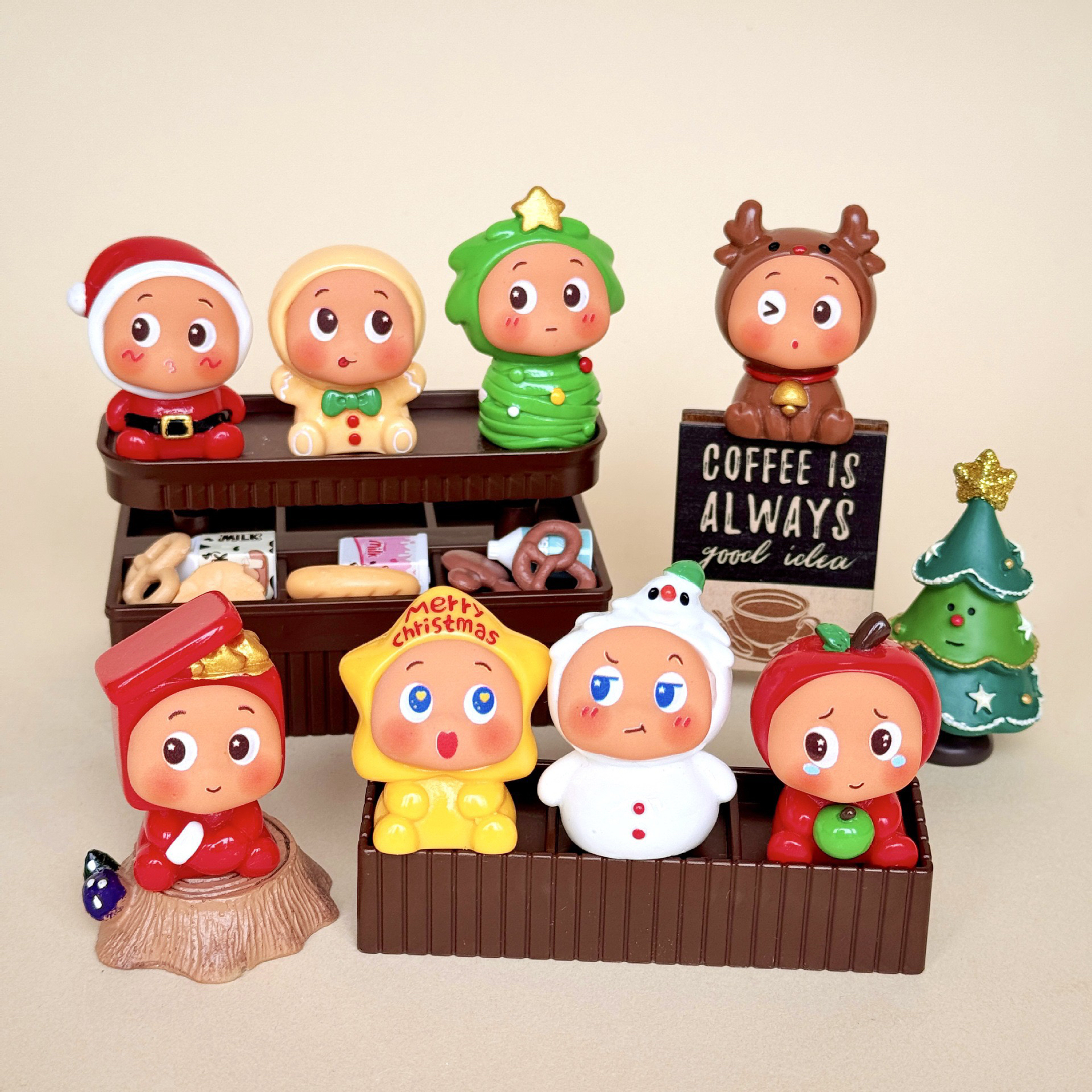 【圣诞星星人】九宫格对对碰可爱树脂萌粒车载小摆件