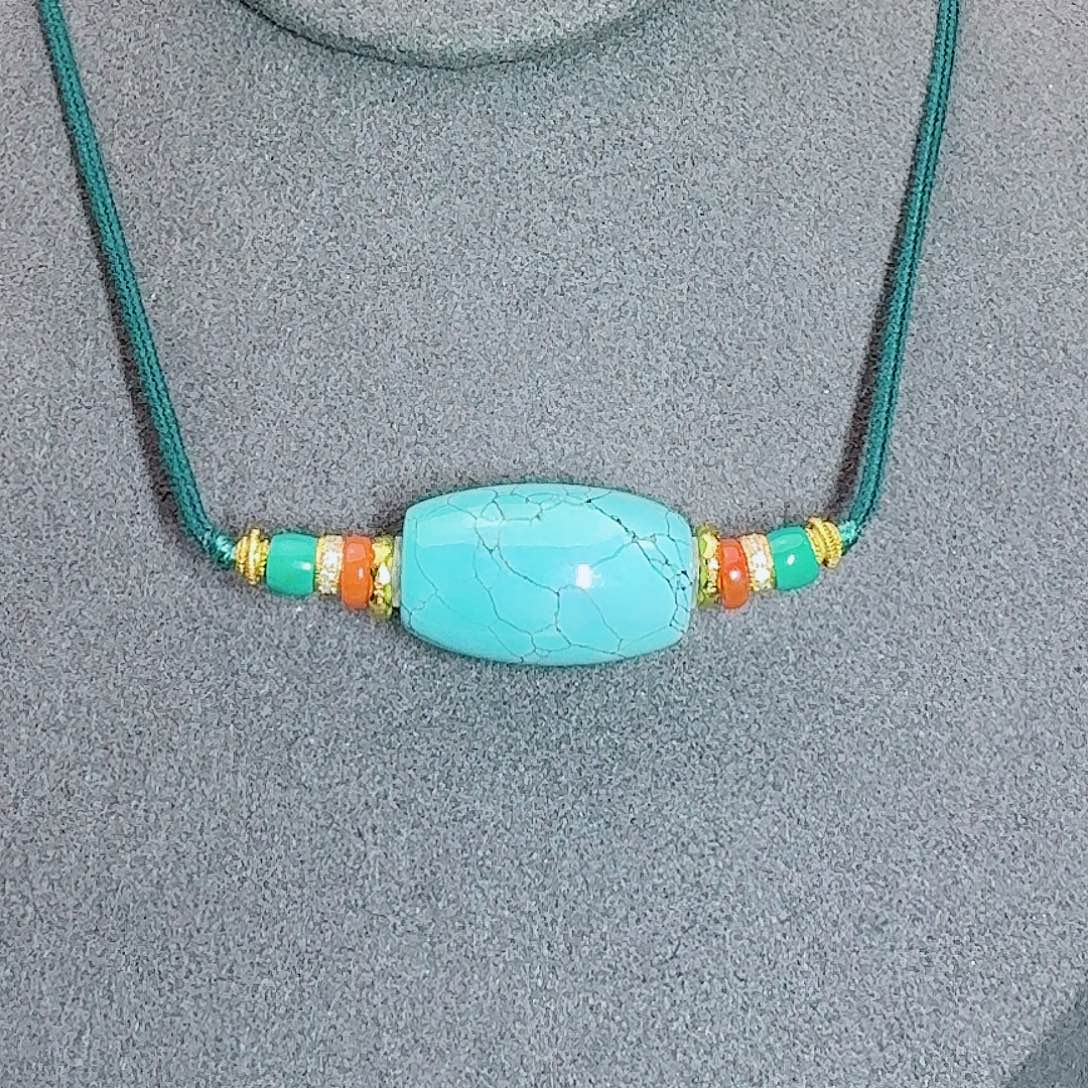 绿松石未镶嵌珠宝奇石桶珠锁骨