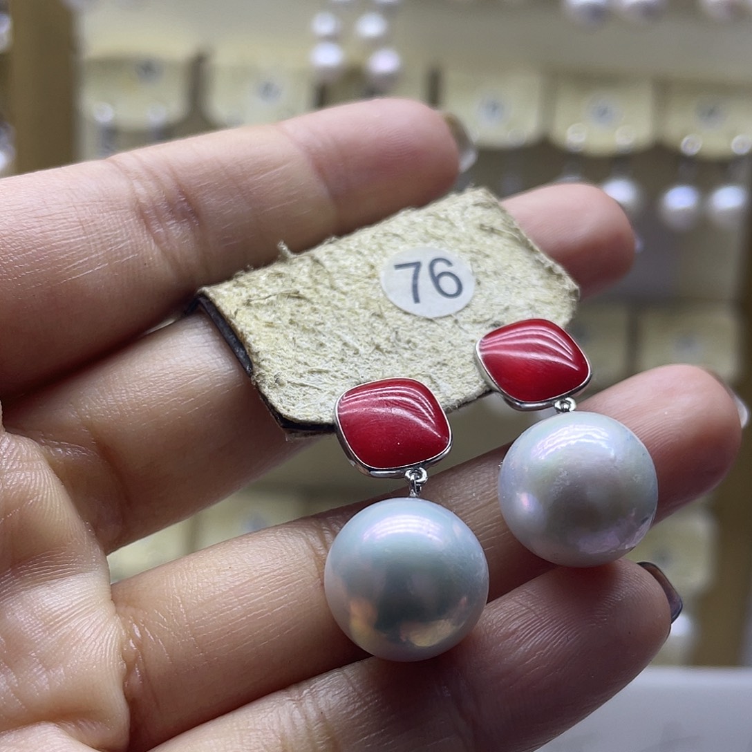 银S925镶嵌耳饰海水珍珠