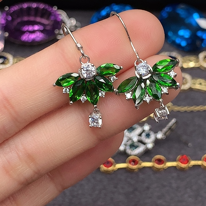 耳饰透辉石银S925镶嵌