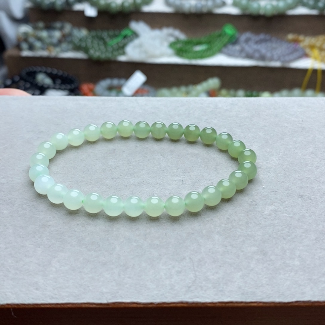 和田玉手链未镶嵌北*星6mm高冰晴水渐变圆珠单圈