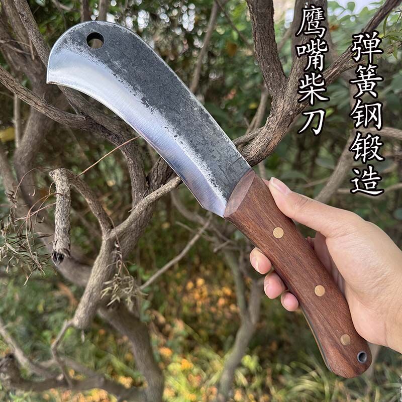 李麻子手工锻打小鹰嘴轻便砍柴刀破竹钓鱼小巧弹簧钢户外厚小砍刀