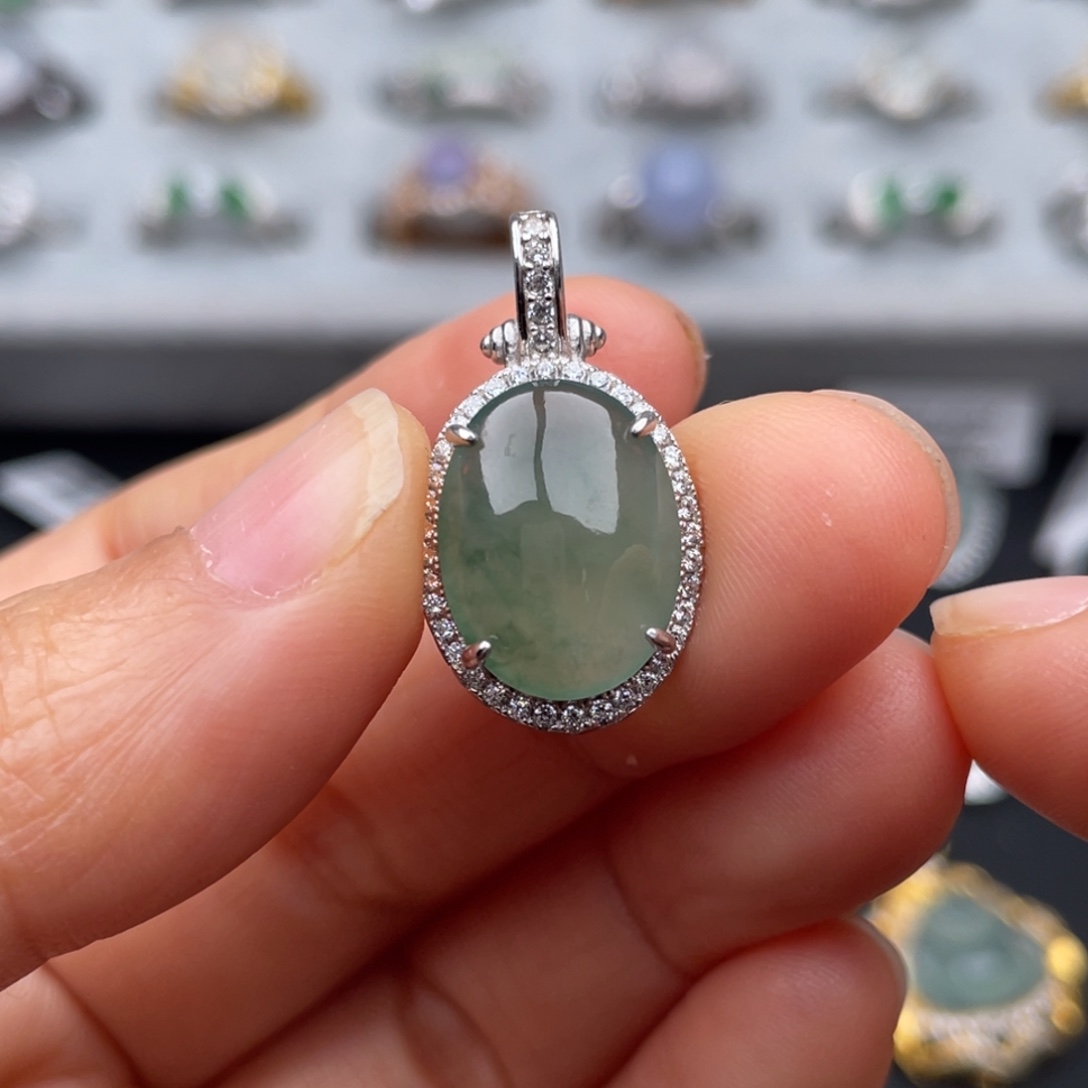 翡翠银S925镶嵌吊坠(不含链)