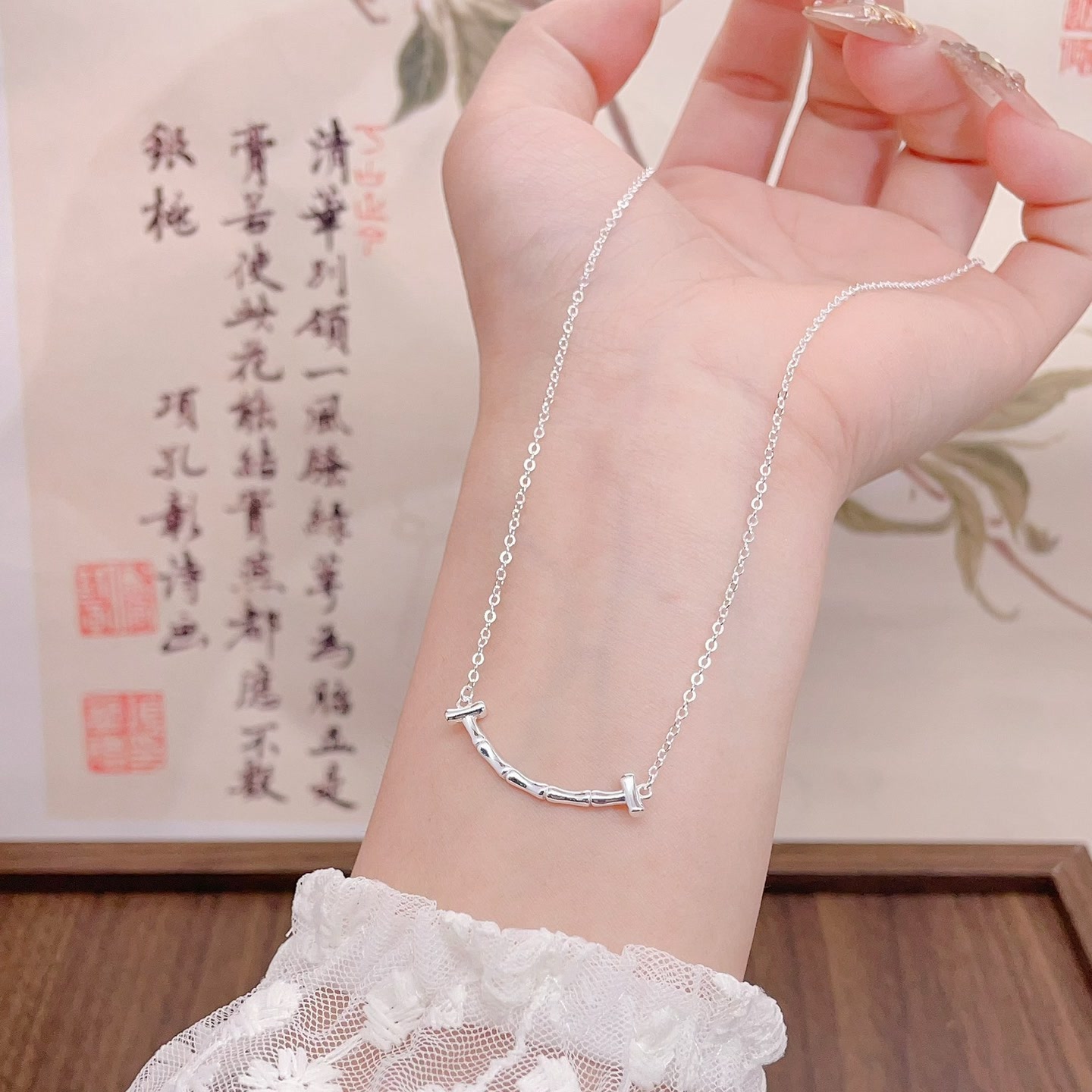 Dailysurprise 链子足银 足银990竹节微笑项链2.1g