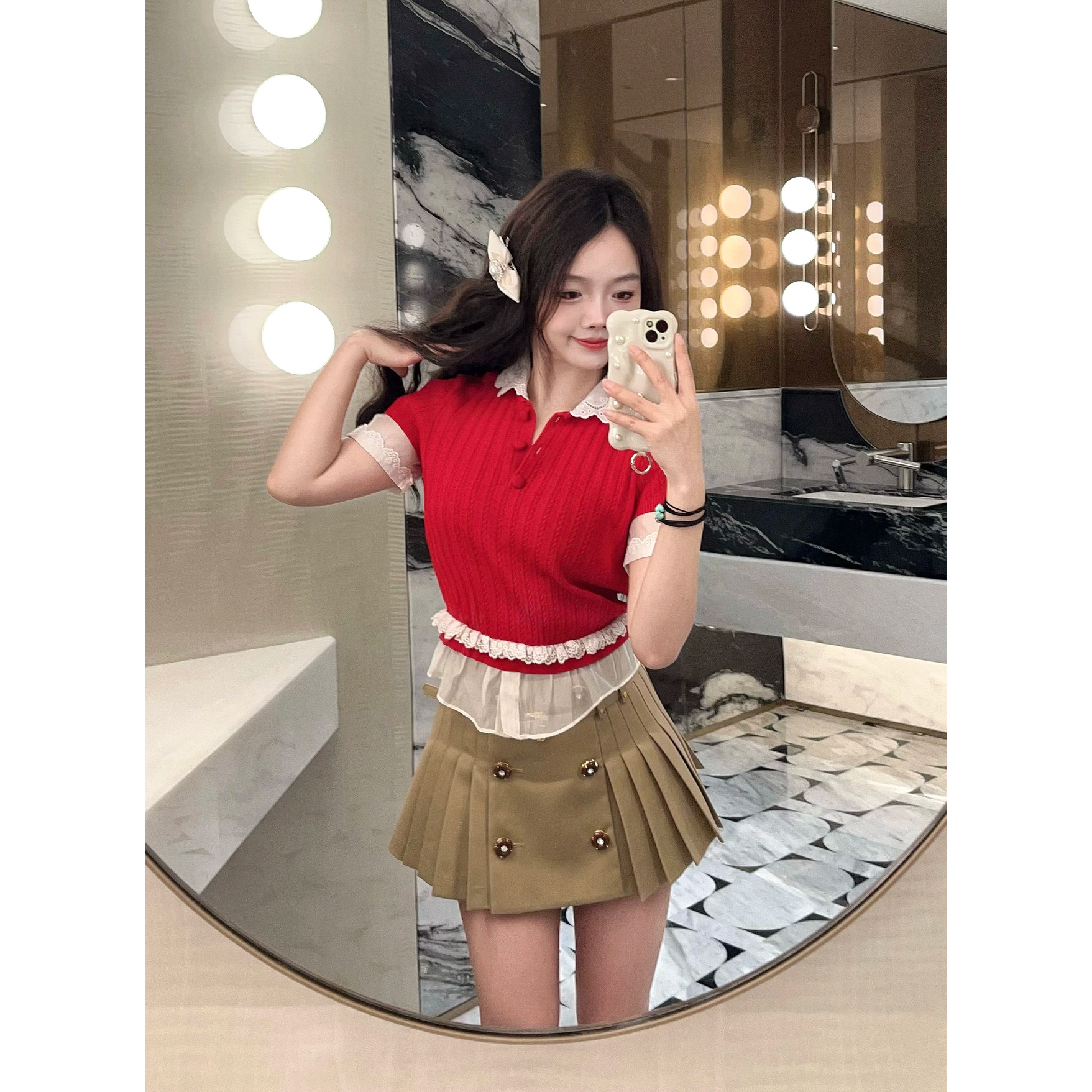 【DÉ MYSTÈRE】拉拉家新款简约通勤翻领针织短袖上衣女GFC25989-2