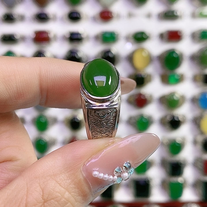 银S925镶嵌戒指和田玉