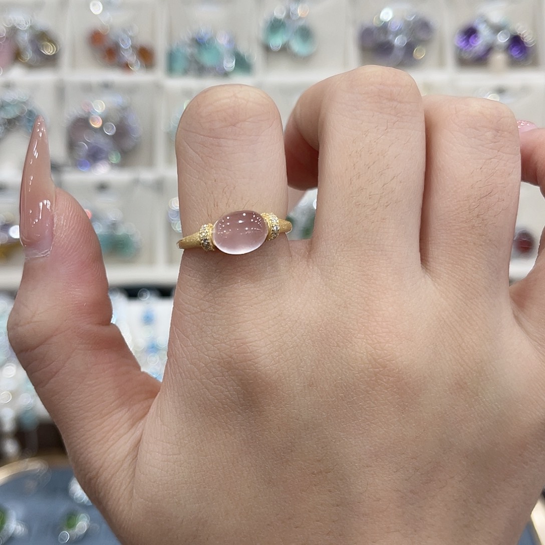 芙蓉石戒指银S925镀金镶嵌