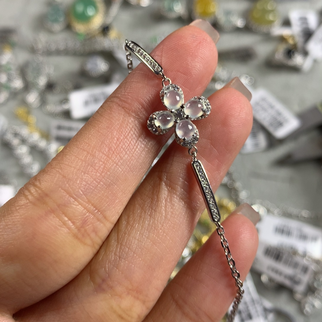 翡翠银S925镶嵌戒指手链