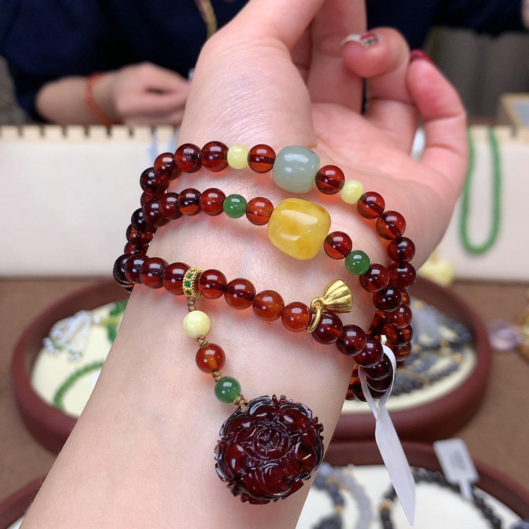 血珀手链未镶嵌旺***头