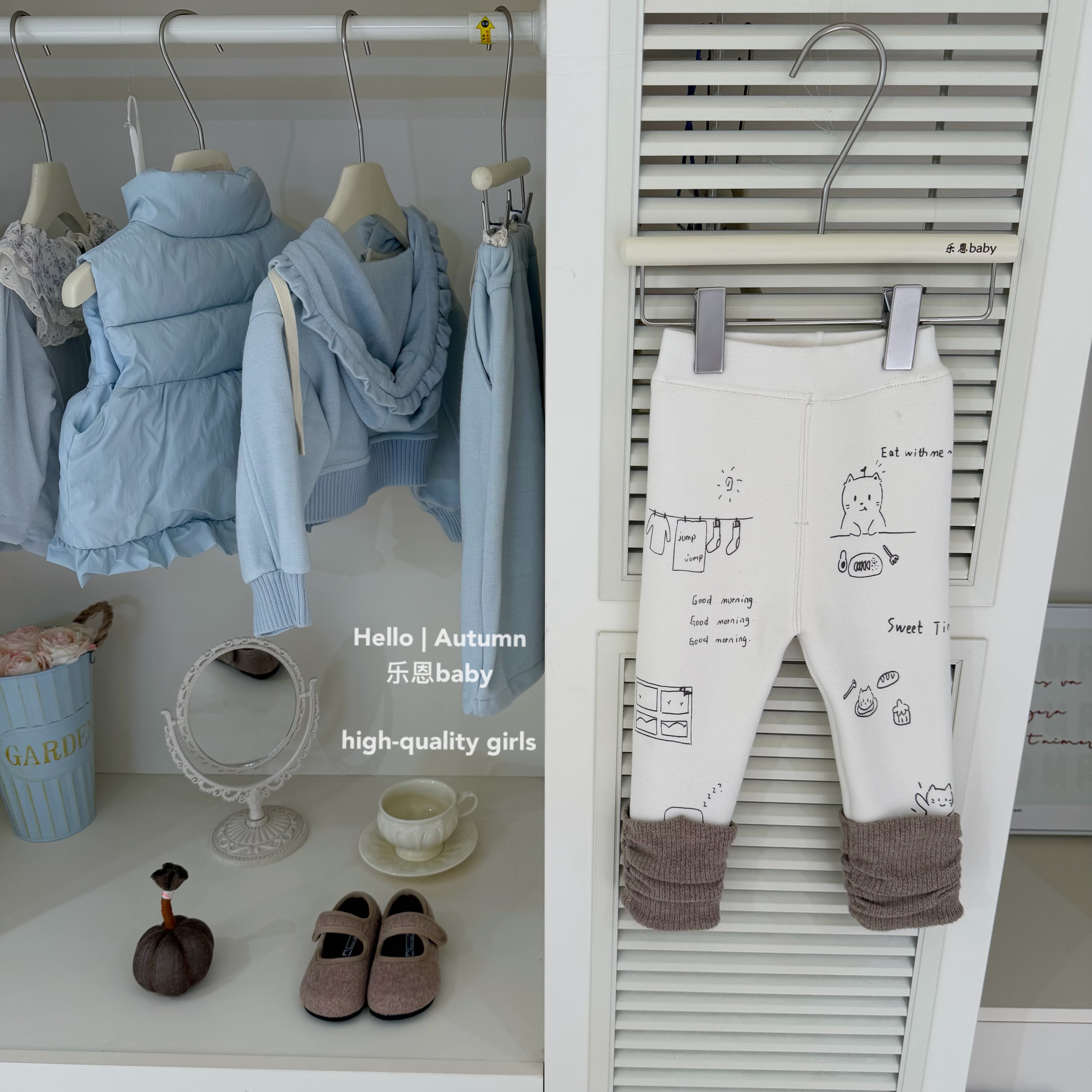 【乐恩童装】原创设计秋冬女童卡通一体绒打底裤韩系厚款休闲裤子