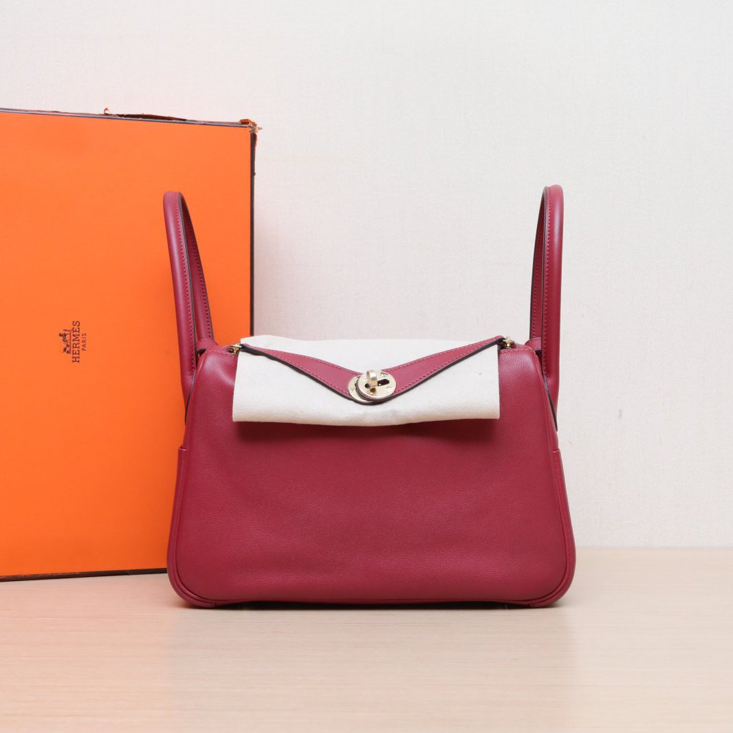 95新 Hermes/爱马仕 【小花Han】Lindy 26 石榴红 S皮 X刻 金扣包
