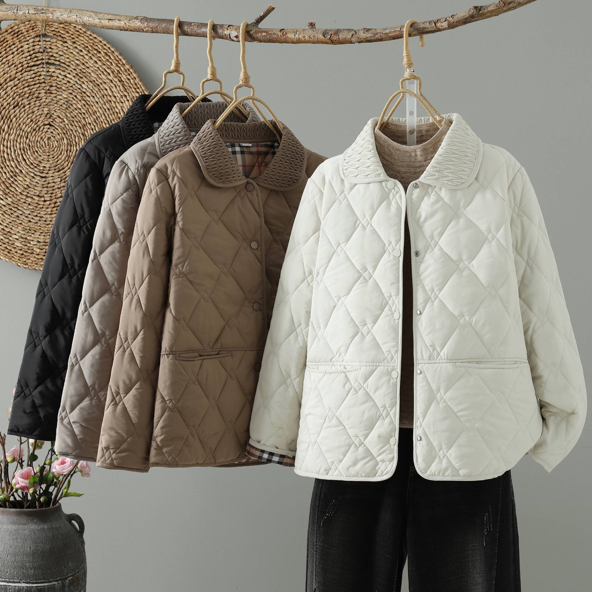 秋冬新款轻薄小棉袄中年女士小翻领棉衣纯色时尚棉服#922