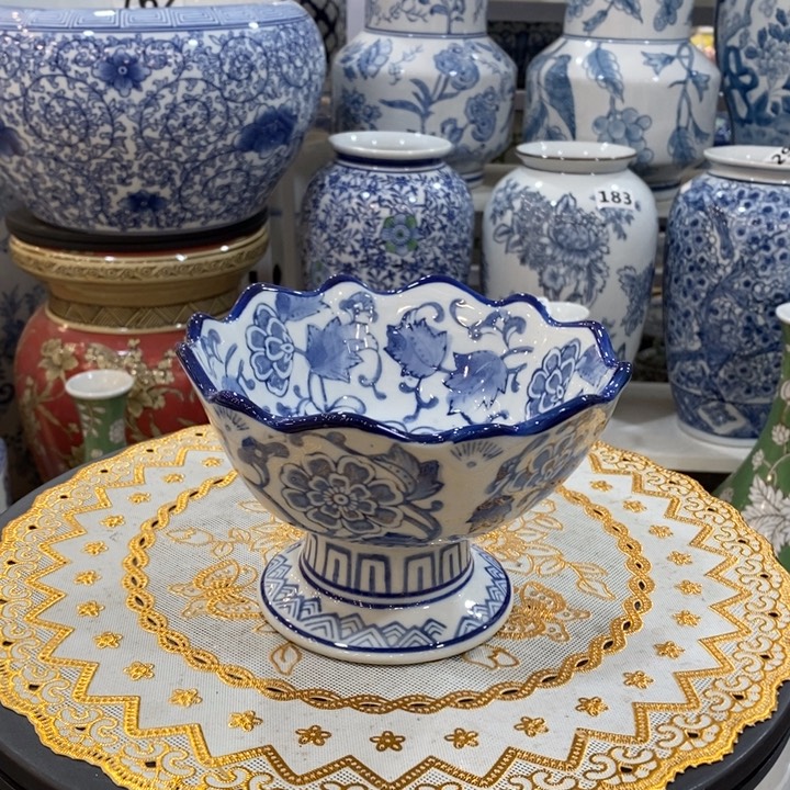 摆件手绘陶瓷高脚果盘