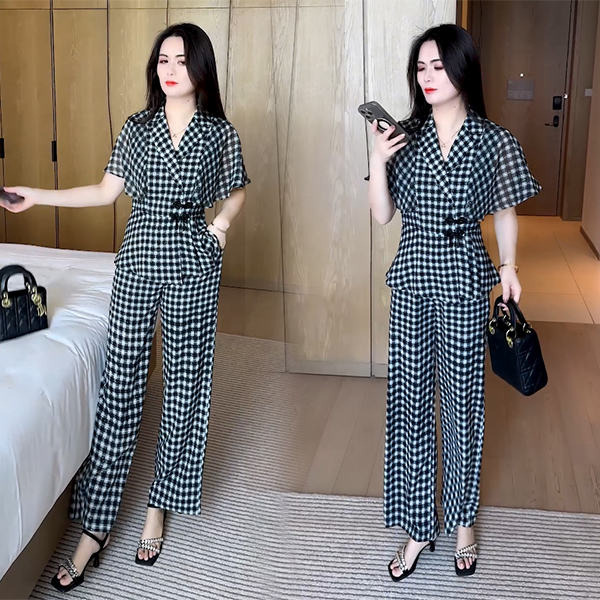 2025夏季新款短袖穿搭显瘦收腰洋气时尚气质休闲减龄短袖套装199