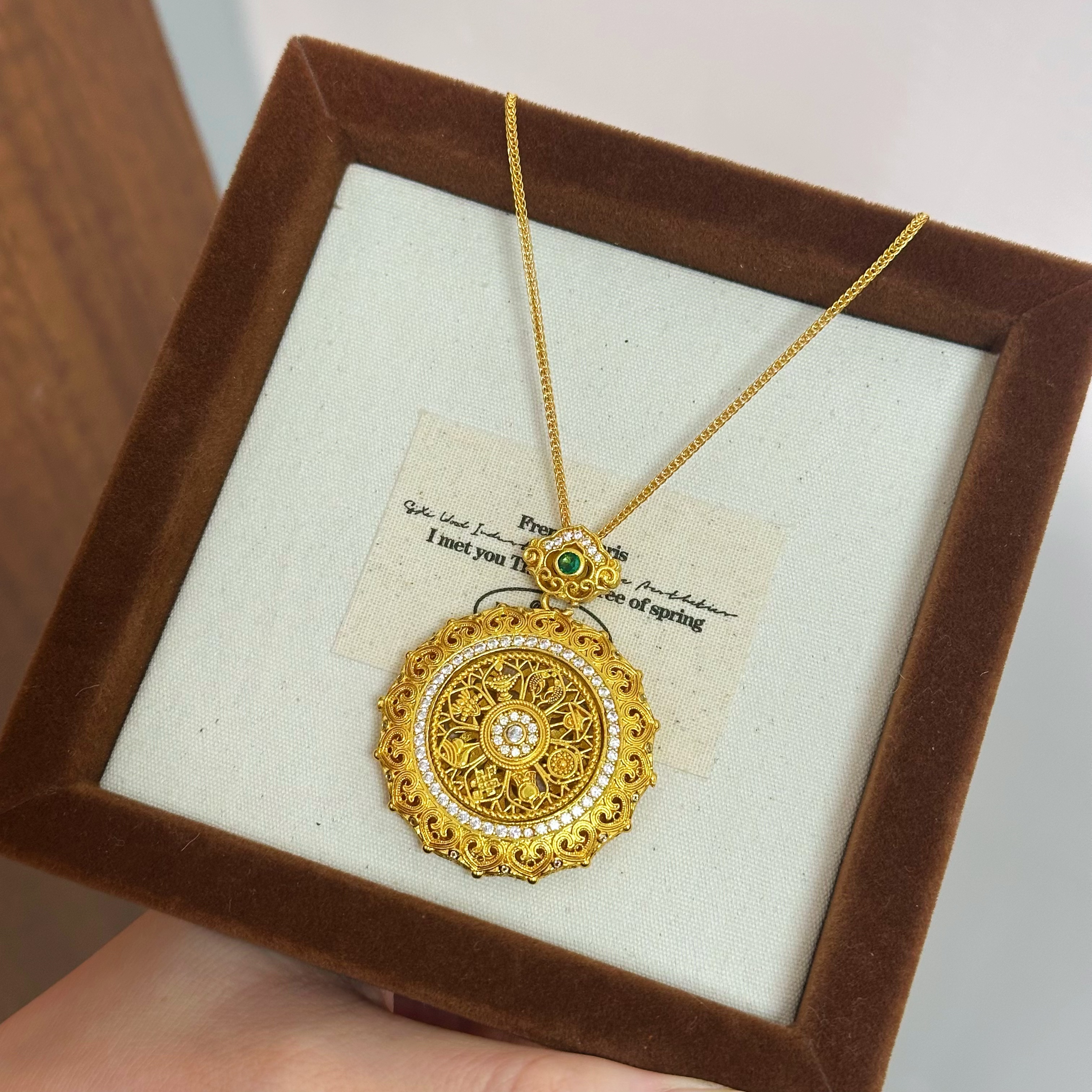 XL3784  花丝如意八宝罗盘项链 肖邦链款项链